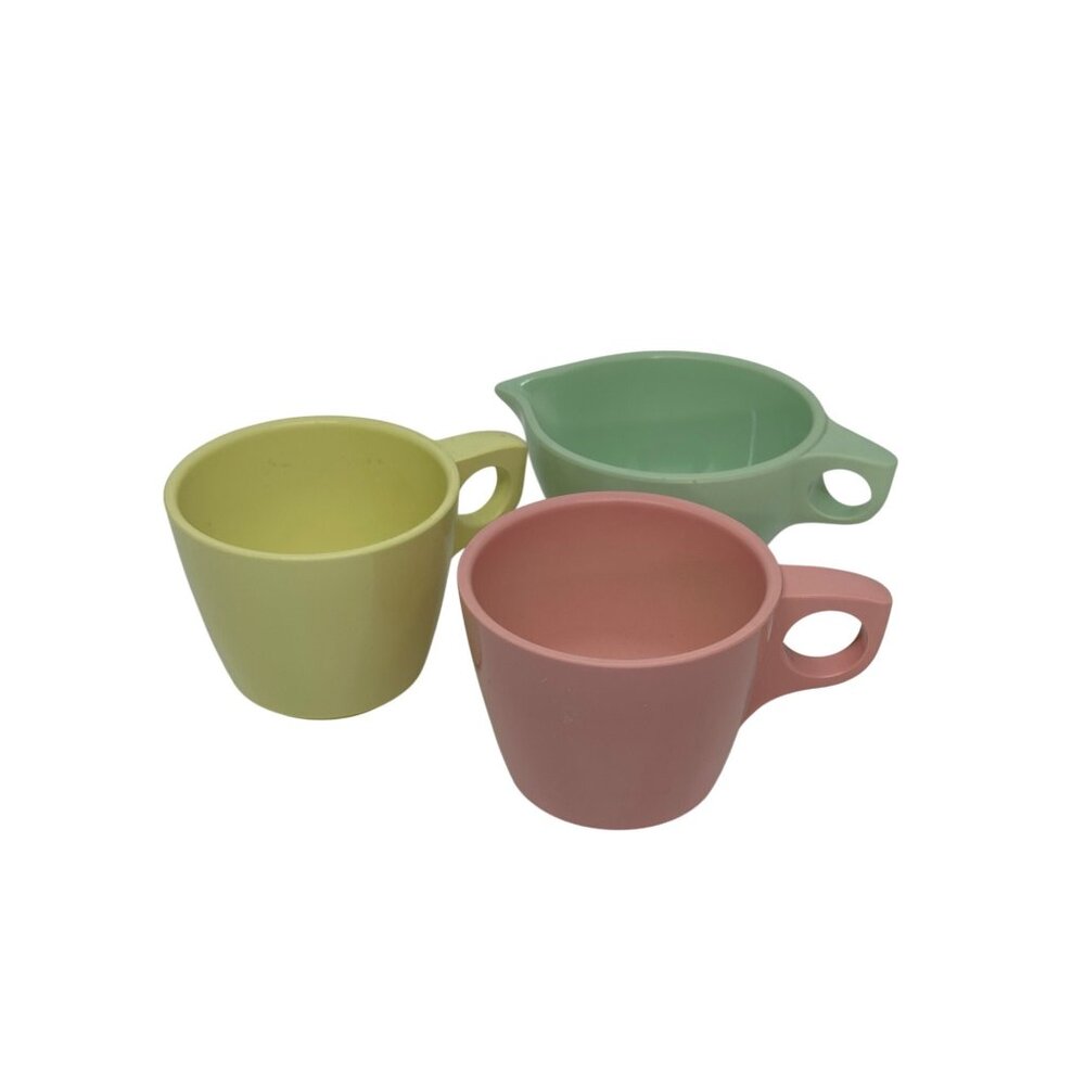VTG 80s Melmac‎ Boonton Ware 3 Pc Coffee Tea Mugs Cups Pastel Color USA Durable